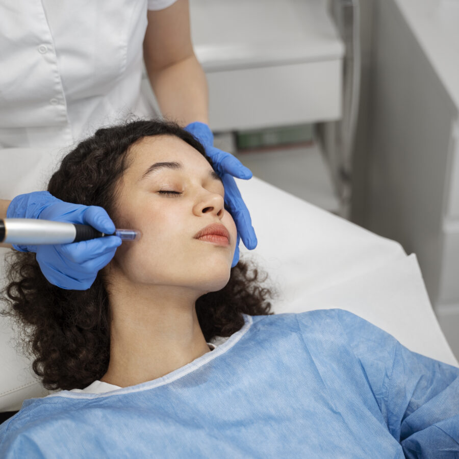 Professionelle Hautverjüngung durch Microneedling-Behandlung im Gesicht bei Rojina Beauty in Erfurt.